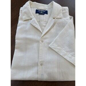 Chubbies Dad Fit Linen Cotton Short Sleeve Camp Shirt Cream Logo Large